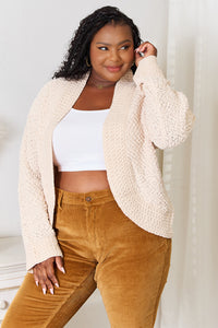 Cream Open Front Long Sleeve Cardigan-Cream open front long sleeve cardigan in soft acrylic knit. A versatile, cozy layering piece for casual, office, or weekend outfits.-Reef Love