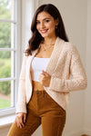 Cream Open Front Long Sleeve Cardigan-Cream open front long sleeve cardigan in soft acrylic knit. A versatile, cozy layering piece for casual, office, or weekend outfits.-Reef Love
