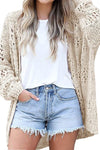 Crochet Dolman Knit Sleeve Cardigan-Crochet dolman knit sleeve cardigan in beige or black. Open-front hollowed knit layering piece with relaxed fit for boho-chic, casual, and vacation style.-Reef Love