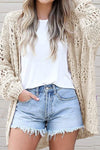 Crochet Dolman Knit Sleeve Cardigan-Crochet dolman knit sleeve cardigan in beige or black. Open-front hollowed knit layering piece with relaxed fit for boho-chic, casual, and vacation style.-Reef Love