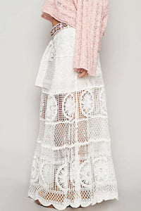 Crochet Floral Flared Maxi Skirt, Off White