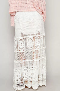 Crochet Floral Flared Maxi Skirt, Off White