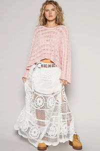 Crochet Floral Flared Maxi Skirt, Off White