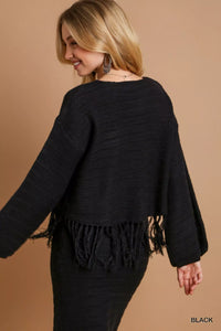 Umgee Crochet Knit Crop Top with Frey Hem