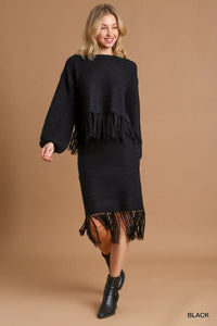 Umgee Crochet Knit Crop Top with Frey Hem