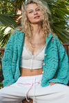 Crochet Lace Openwork Cardigan-Crochet Lace Openwork Cardigan. This button-down lace crochet cardigan features a crochet openwork design for a touch of bohemian style. Perfect for layering.