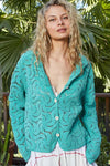 Crochet Lace Openwork Cardigan-Crochet Lace Openwork Cardigan. This button-down lace crochet cardigan features a crochet openwork design for a touch of bohemian style. Perfect for layering.