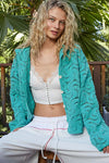 Crochet Lace Openwork Cardigan-Crochet Lace Openwork Cardigan. This button-down lace crochet cardigan features a crochet openwork design for a touch of bohemian style. Perfect for layering.
