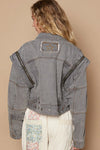 Cropped Denim Jacket with Functional Zipper Detail-Jean Jacket-Reef Love