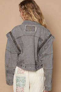 Cropped Denim Jacket with Functional Zipper Detail-Jean Jacket-Reef Love