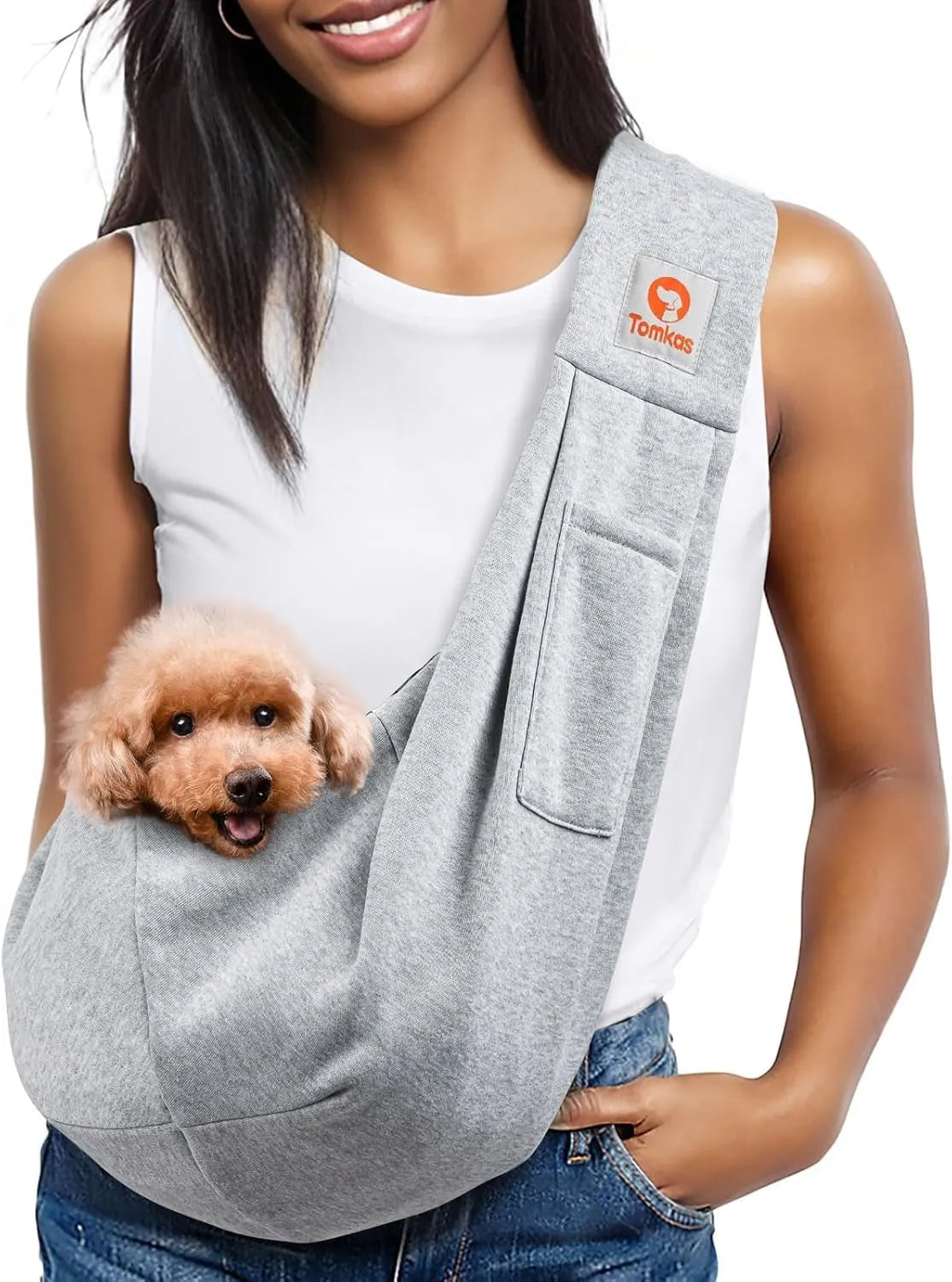 Dog Sling Crossbody Carrier for Small Dogs-Grey-M - Classic Pocket Classic Strap-Reef Love