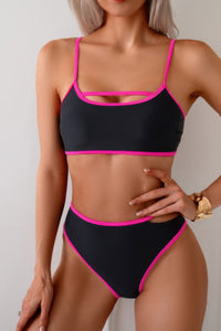 Shop Cut Out High Waisted Two Pieces Bikini-Make a statement with this cut-out square neck bikini set, designed with bold cut-out detailing for a confident edge, structured neckline offers a modern silhouette-available at Reef Love online boho-chic boutique