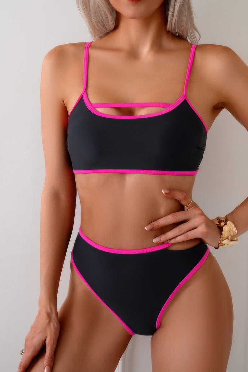 Shop Cut Out High Waisted Two Pieces Bikini-Make a statement with this cut-out square neck bikini set, designed with bold cut-out detailing for a confident edge, structured neckline offers a modern silhouette-available at Reef Love online boho-chic boutique