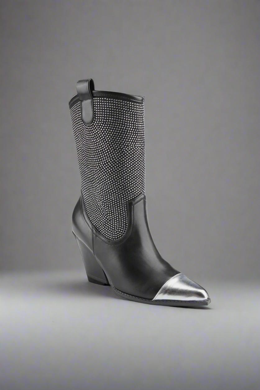 Chunky Heel Rhinestone Western Cowboy Boots