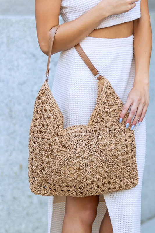 Dahlia Woven Straw Shoulder Bag-Reef Love