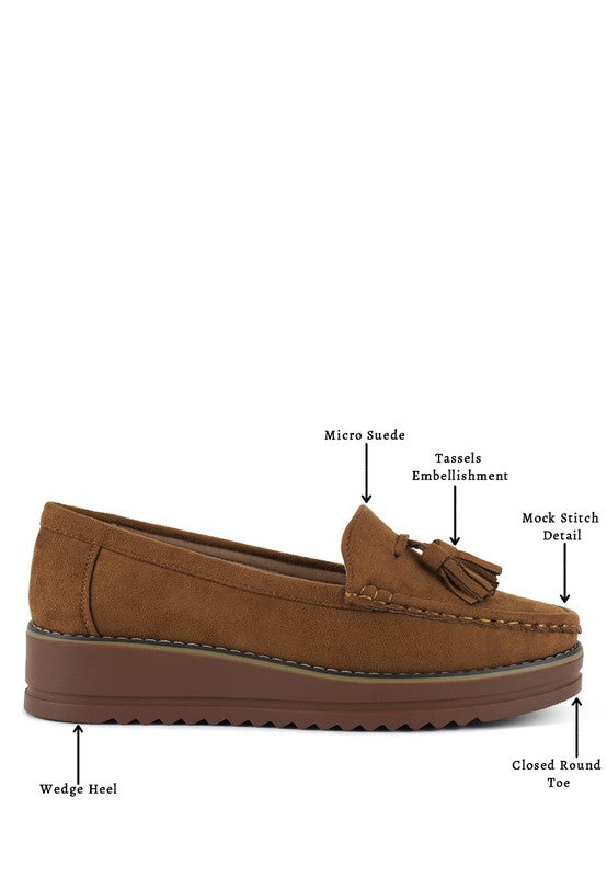 Daiki platform lug sole tassel loafers in soft micro suede with cushioned insole, perfect for work or weekend wear.-Reef Love