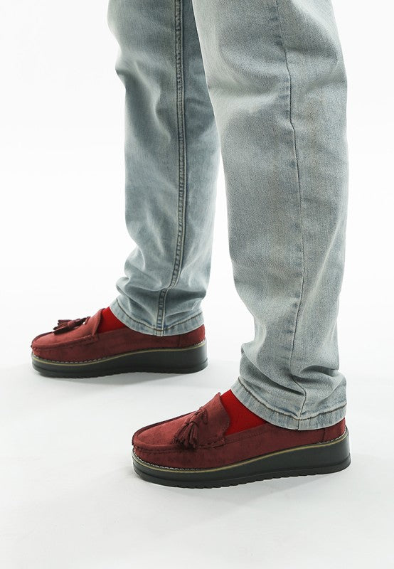 Daiki platform lug sole tassel loafers in soft micro suede with cushioned insole. perfect for work or weekend wear.-Reef Love