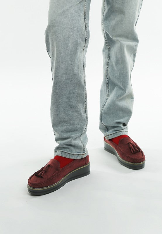 Daiki platform lug sole tassel loafers in soft micro suede with cushioned insole. perfect for work or weekend wear.-Reef Love