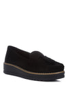 Daiki platform lug sole tassel loafers in soft suede with cushioned insole. A chic update to classic loafer