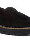 Daiki platform lug sole tassel loafers in soft micro suede with cushioned insole. A chic, edgy update to classic loafers.