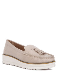 Daiki Platform Lug Sole Tassel Loafers-Daiki platform lug sole tassel loafers in soft micro suede with cushioned insole.