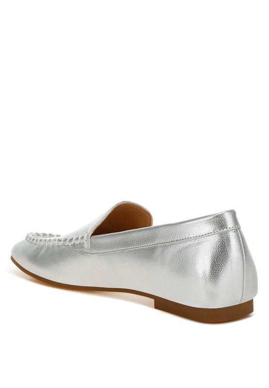 Dama Metallic Faux Leather Flat Loafers-Dama metallic PU leather loafers with cushioned insole and flat heel. Sleek, versatile slip-ons with a chic metallic shine for day-to-night women’s style.-Reef Love