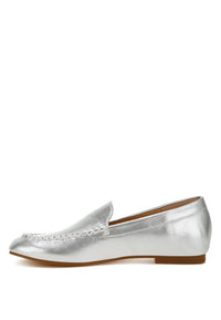 Dama Metallic Faux Leather Flat Loafers-Dama metallic PU leather loafers with cushioned insole and flat heel. Sleek, versatile slip-ons with a chic metallic shine for day-to-night women’s style.-Reef Love