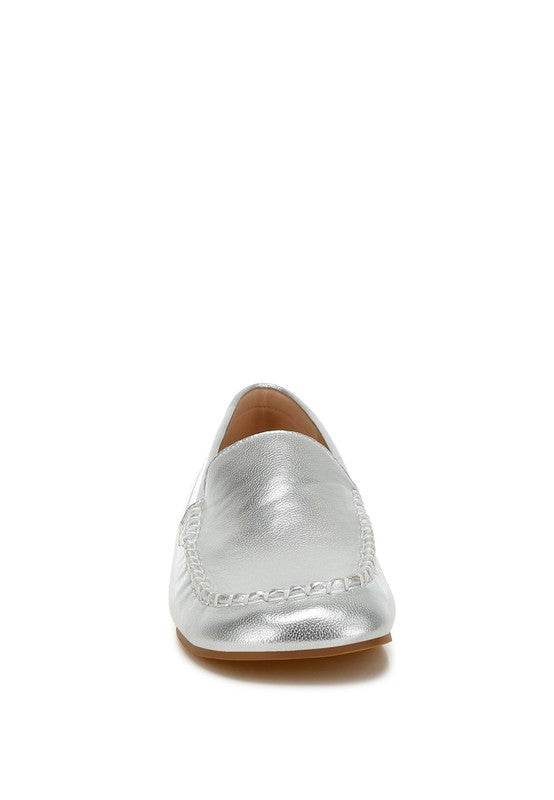 Dama Metallic Faux Leather Flat Loafers-Dama metallic PU leather loafers with cushioned insole and flat heel. Sleek, versatile slip-ons with a chic metallic shine for day-to-night women’s style.-Reef Love