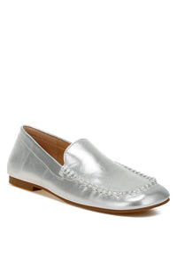 Dama Metallic Faux Leather Flat Loafers-Dama metallic PU leather loafers with cushioned insole and flat heel. Sleek, versatile slip-ons with a chic metallic shine for day-to-night women’s style.-Reef Love