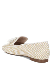 Dara Raffia Tassels Detail Loafers-Dara Raffia Tassel Detail Loafers. Raffia loafers with tassels, zig-zag design, and cushioned insoles. Comfortable boho-chic flats with a 1" heel for summer style.-Reef Love