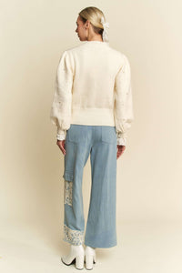 Womens wide leg ankle jeans with Lace Applique - sold by Reef Love