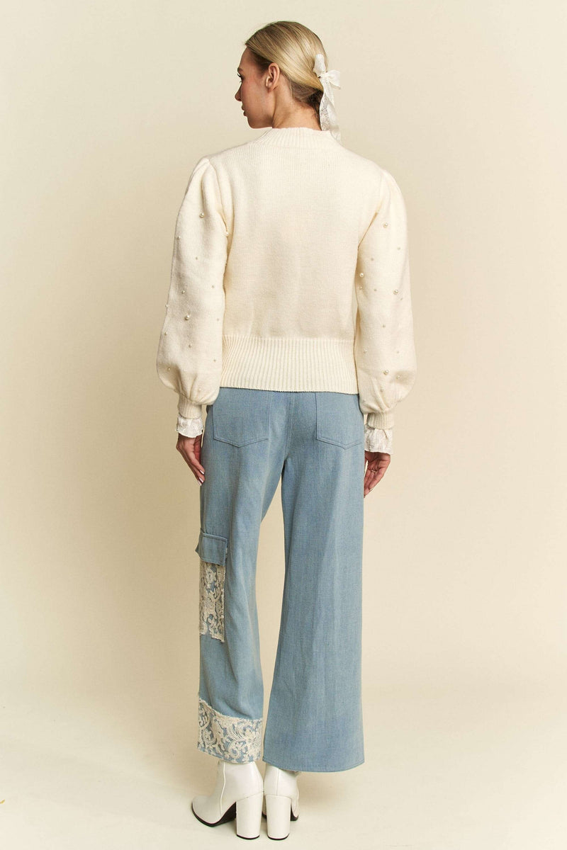 Womens wide leg ankle jeans with Lace Applique - sold by Reef Love