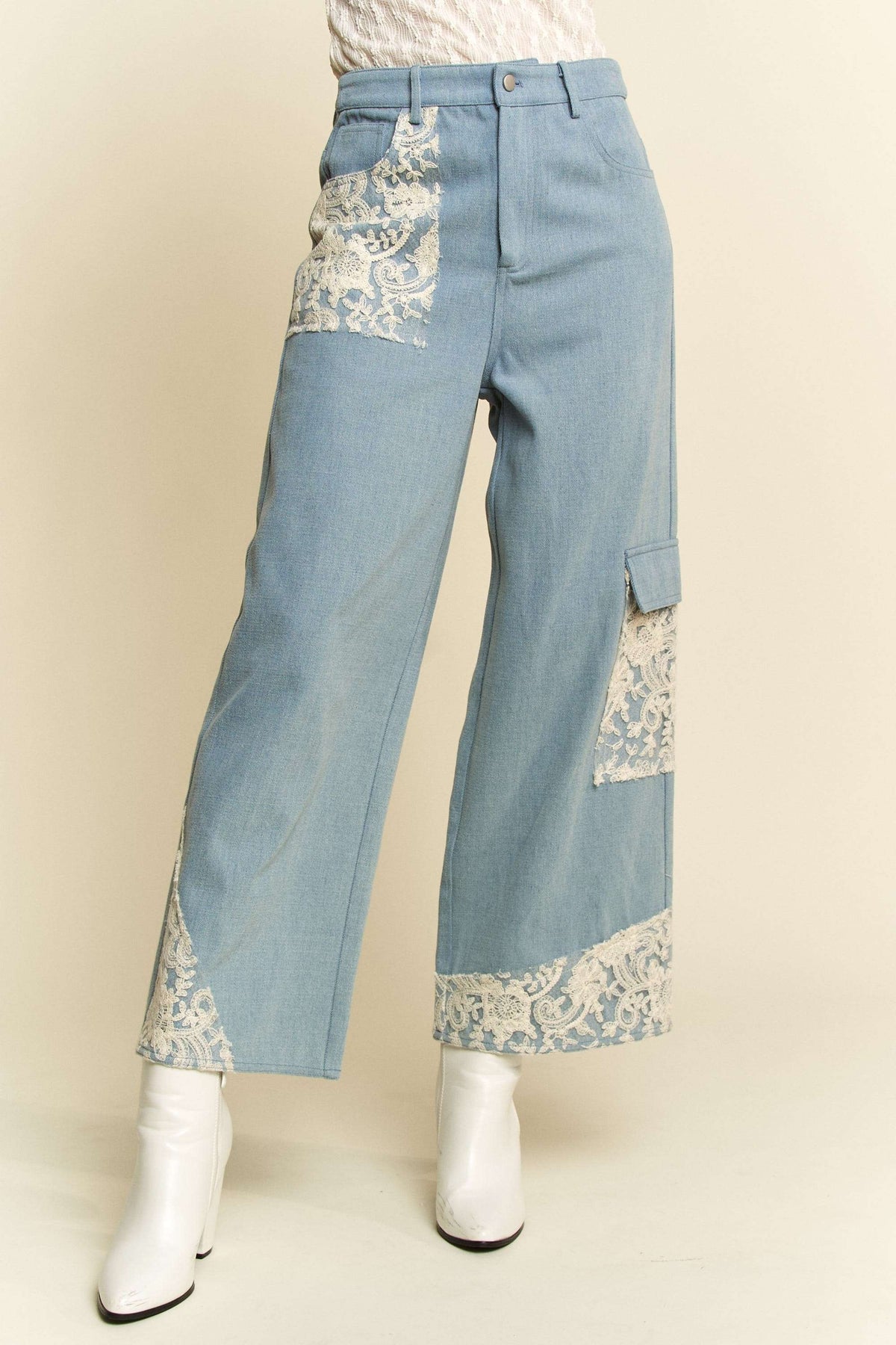 Womens wide leg jeans with Lace Applique - sold by Reef Love