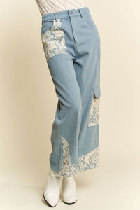 Womens wide leg ankle jeans with Lace Applique - sold by Reef Love