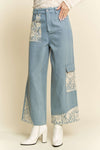 Womens wide leg ankle jeans with Lace Applique - sold by Reef Love