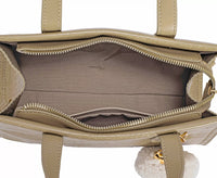 David Jones Crocodile Pattern Handbag-David Jones crocodile pattern handbag in golden olive branch. Small structured bag with croc-embossed finish, pom-pom charm & polished hardware for chic style.-Reef Love