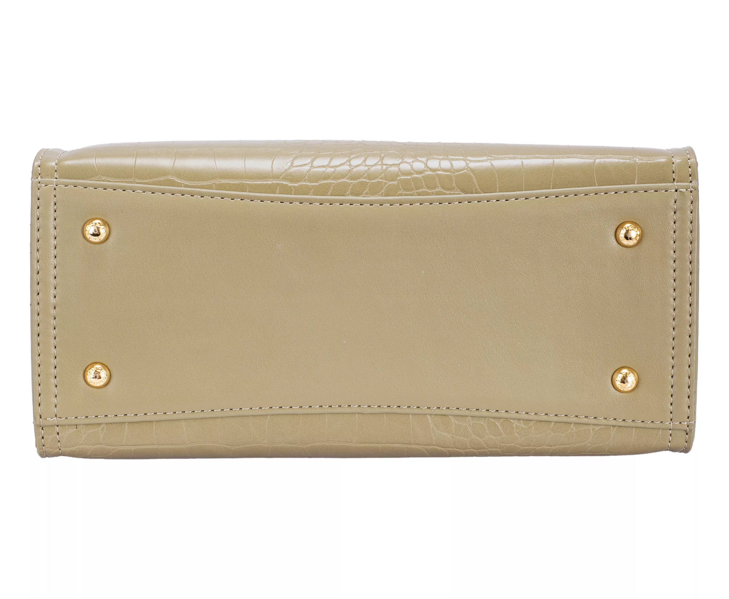 David Jones Crocodile Pattern Handbag-David Jones crocodile pattern handbag in golden olive branch. Small structured bag with croc-embossed finish, pom-pom charm & polished hardware for chic style.-Reef Love