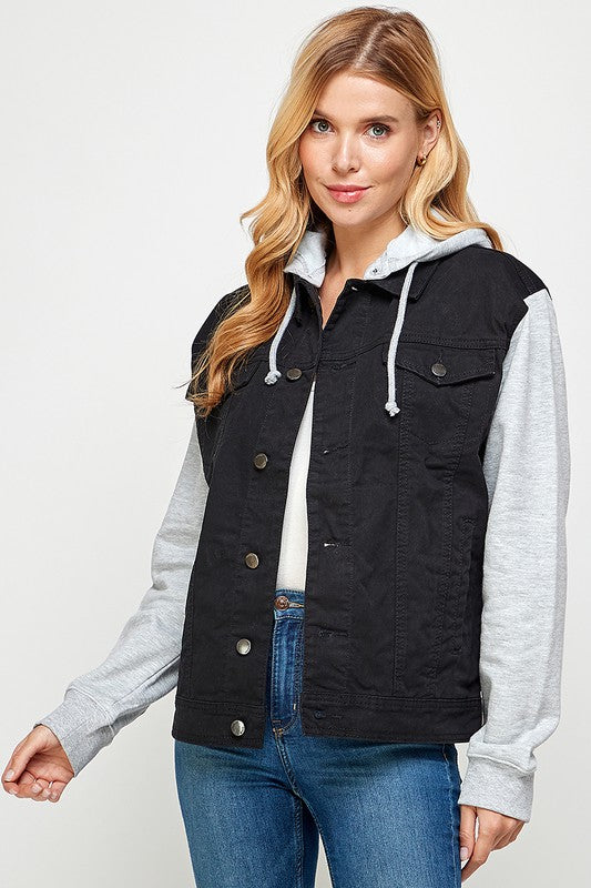 Denim Jacket with Fleece Hoodies-Denim Jacket-Reef Love