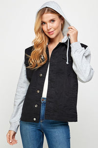 Denim Jacket with Fleece Hoodies-Denim Jacket-Reef Love