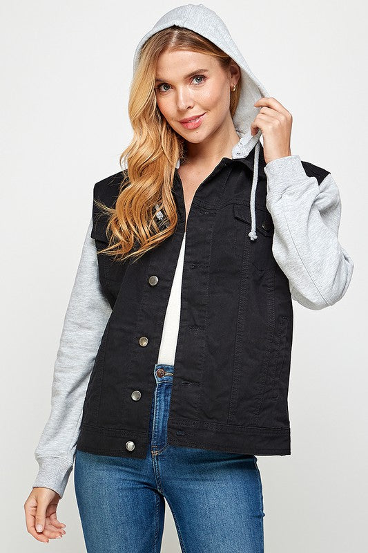Denim Jacket with Fleece Hoodies-Denim Jacket-Reef Love