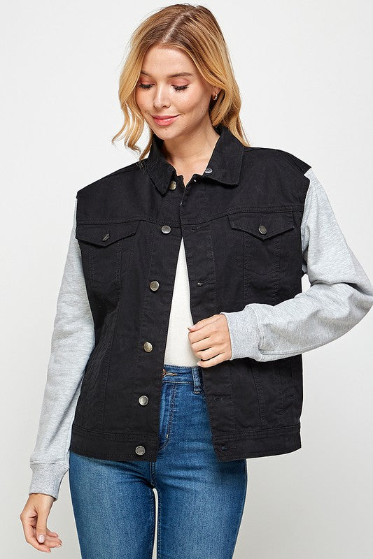 Denim Jacket with Fleece Hoodies-Denim Jacket-Reef Love