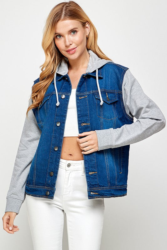 Denim Jacket with Fleece Hoodies-Denim Jacket-Reef Love