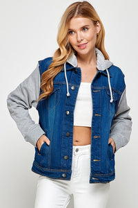 Denim Jacket with Fleece Hoodies-Denim Jacket-Reef Love