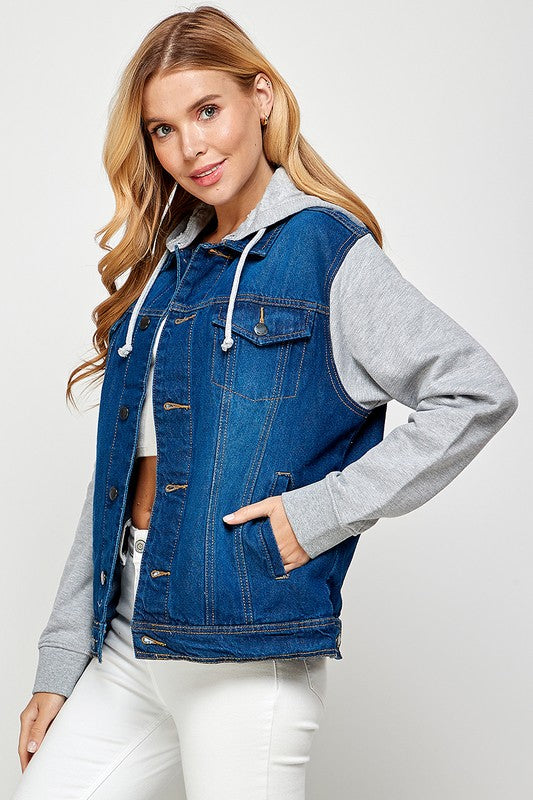 Denim Jacket with Fleece Hoodies-Denim Jacket-Reef Love