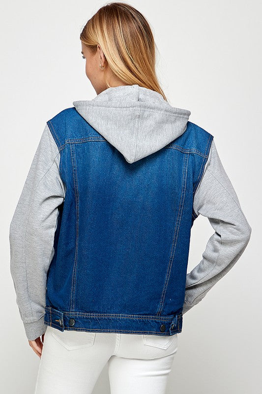 Denim Jacket with Fleece Hoodies-Denim Jacket-Reef Love