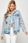 Denim Jacket with Fleece Hoodies-Denim Jacket-Reef Love
