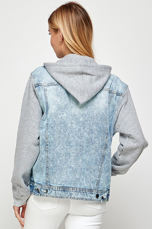 Denim Jacket with Fleece Hoodies-Denim Jacket-Reef Love