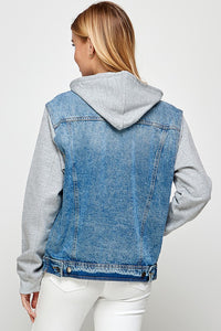 Denim Jacket with Fleece Hoodies-Denim Jacket-Reef Love