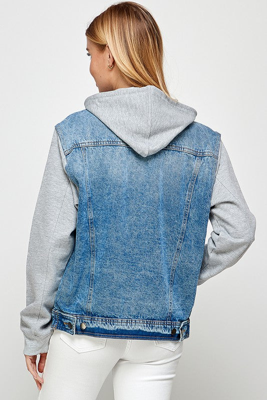 Denim Jacket with Fleece Hoodies-Denim Jacket-Reef Love