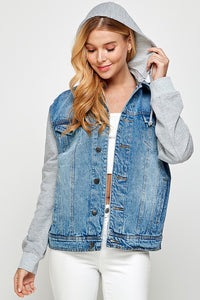 Denim Jacket with Fleece Hoodies-Denim Jacket-Reef Love